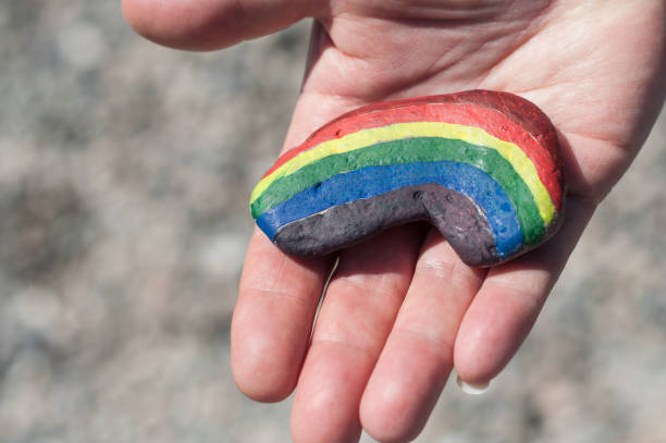 istock rainbow painting on stone pebble in hand 1155758567