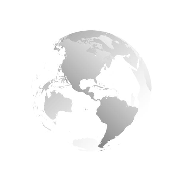 istock 3D planet Earth globe. Transparent sphere with grey land silhouettes. Focused on Americas 1155770335