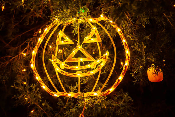 istock Scary halloween decorations outdoors at night close up 1155778932