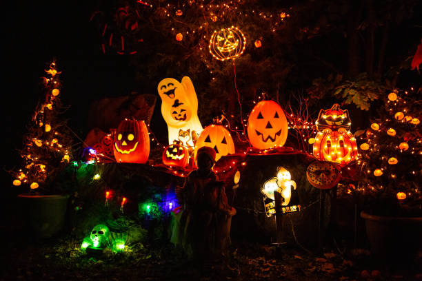 istock Scary halloween decorations outdoors at night close up 1155778935