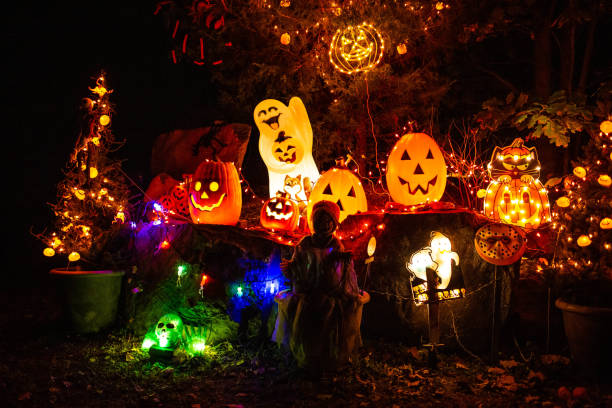 istock Scary halloween decorations outdoors at night close up 1155778940