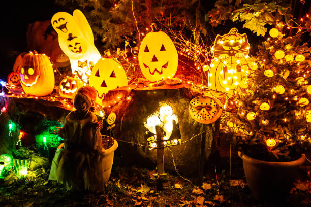 istock Scary halloween decorations outdoors at night close up 1155778954