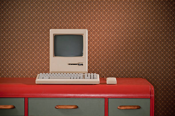 Old Classic Computer On Retro Desk stock photo
