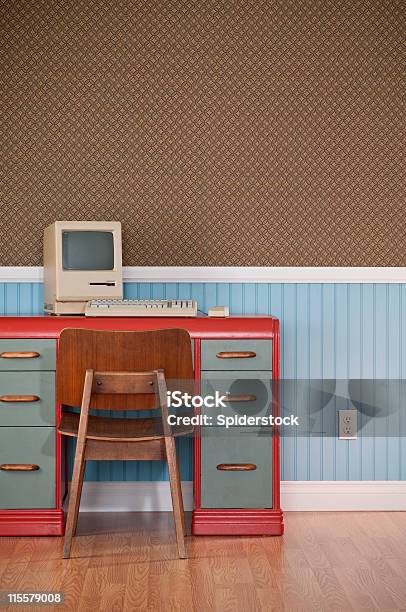 Old Desk Size Computer Old Classic Computer On Retro Desk Stock Photo - Download Image Now ...