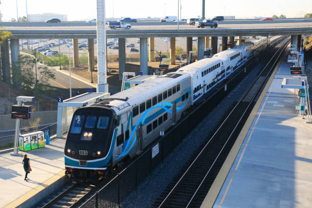Anaheim, CA, USA - Dec.29.2017: Metrolink Train at Anaheim Regional Transportation Intermodal Center. stock photo