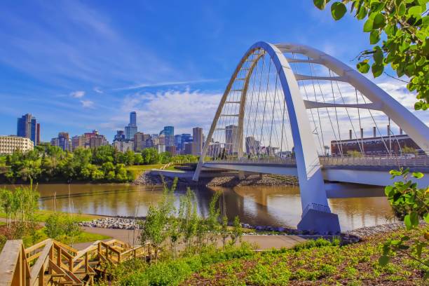 panoramiczne letnie miasto - north saskatchewan river zdjęcia i obrazy z banku zdjęć