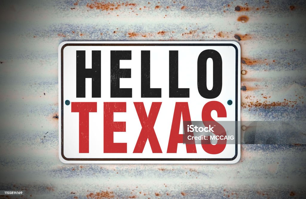 Hello Texas Sign A rustic sign that says "Hello Texas." Austin - Texas Stock Photo