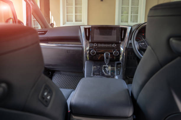 istock Dark new car Interior - steering wheel. 1155815626