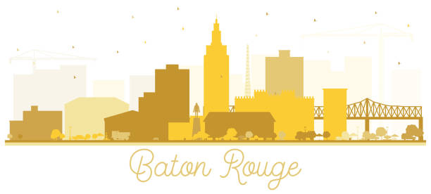 Baton Rouge Louisiana City Skyline Silhouette with Golden Buildings Isolated on White. Baton Rouge Louisiana City Skyline Silhouette with Golden Buildings Isolated on White. Vector Illustration. Tourism Concept with Modern Architecture. Baton Rouge USA Cityscape with Landmarks. louisiana illustrations stock illustrations