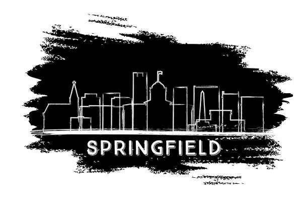 Springfield Illinois City Skyline Silhouette. Hand Drawn Sketch. Springfield Illinois City Skyline Silhouette. Hand Drawn Sketch. Vector Illustration. Business Travel and Tourism Concept with Historic Architecture. Springfield Cityscape with Landmarks. springfield illinois skyline stock illustrations