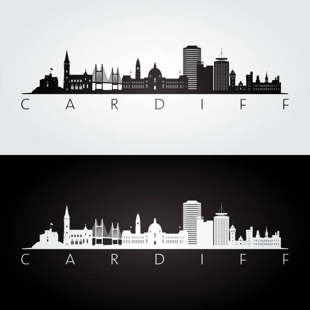 Cardiff skyline and landmarks silhouette, black and white design, vector illustration. Cardiff skyline and landmarks silhouette, black and white design, vector illustration. cardiff wales stock illustrations