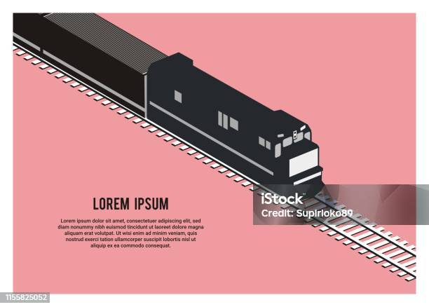 Silhouette Of Container Train Simple Illustration In Isometric View Stock Illustration - Download Image Now