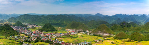 The Fairy Twin Mountains in the town of Tam Son town in Quan Ba District, Ha Giang Province, Northern Vietnam. stock photo