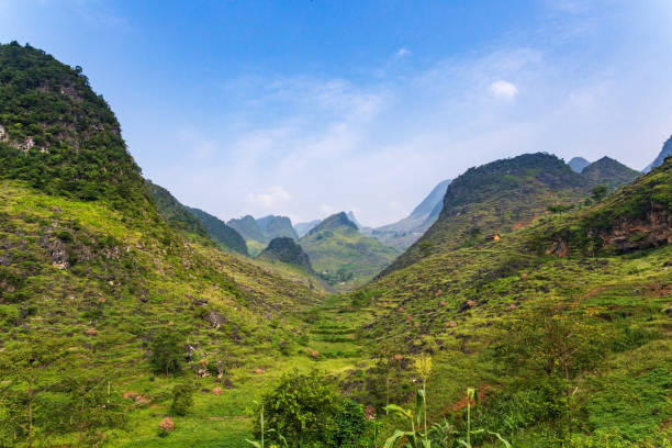Mountains in Ma Pi Leng Pass in Dong Van, Ha Giang Province, Northern Vietnam. stock photo