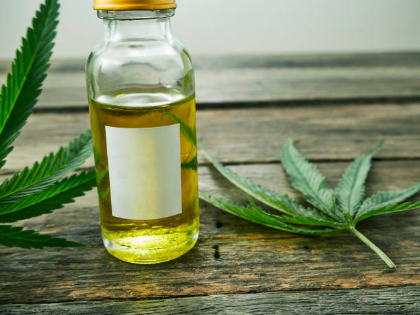 istock Medicinal cannabis with extract oil in a bottle on wooden 1155835204