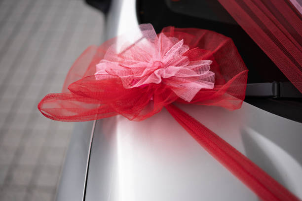 Wedding car decoration red ribbon