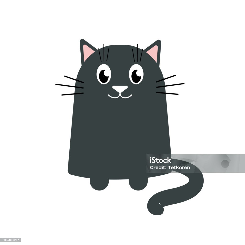 Gato gris de dibujos animados sobre fondo blanco, ilustración vectorial de acciones - arte vectorial de Animal libre de derechos