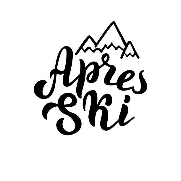 handgeschriebenes après-ski-logo mit bergsilhouette. vektorformat. - apres ski snow winter european alps stock-grafiken, -clipart, -cartoons und -symbole