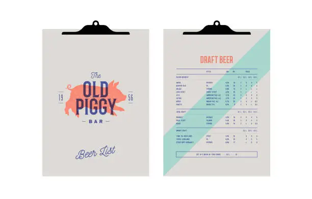 Vector illustration of Brand identity set for Beer Bar, Pub. Clipboard menu