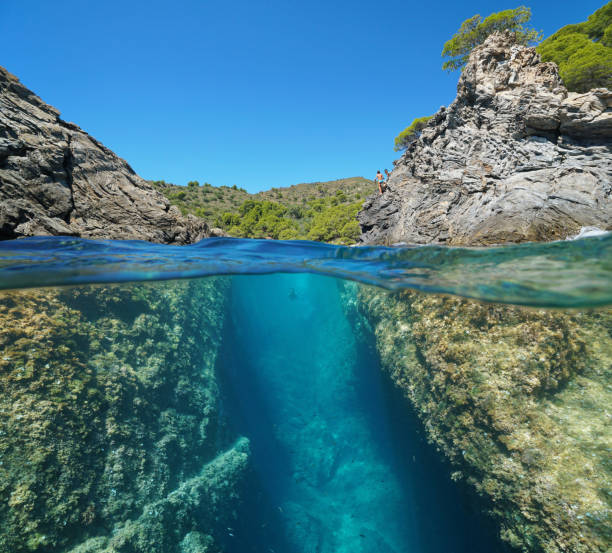 istock Passage between rocks above and below sea suface 1155842852