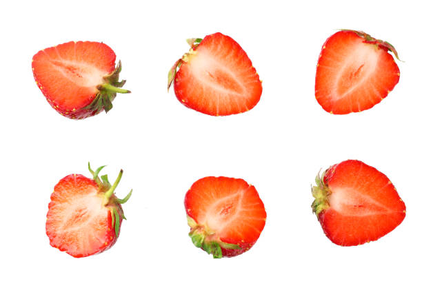 istock Sliced strawberry isolated on white background. Top view 1155845007