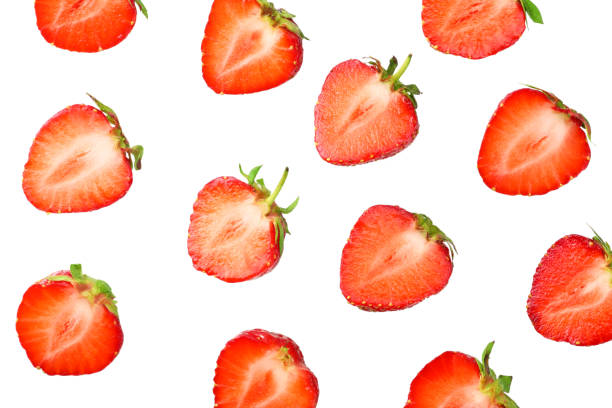 istock Sliced strawberry isolated on white background. Top view 1155845009