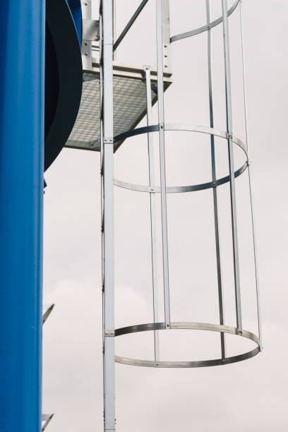 istock Industrial metal ladder with round railing 1155845388