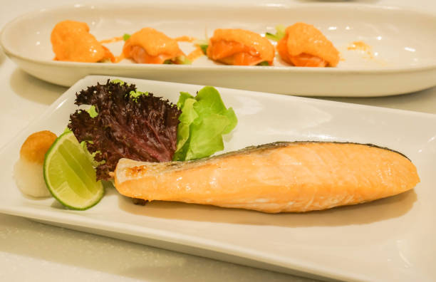 istock grilled salmon set in Japanese restaurant for lunch 1155845407