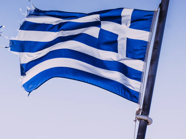 istock Greek flag waving o wind. 1155847235