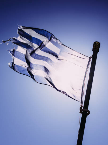 istock Greek flag waving o wind. 1155848782