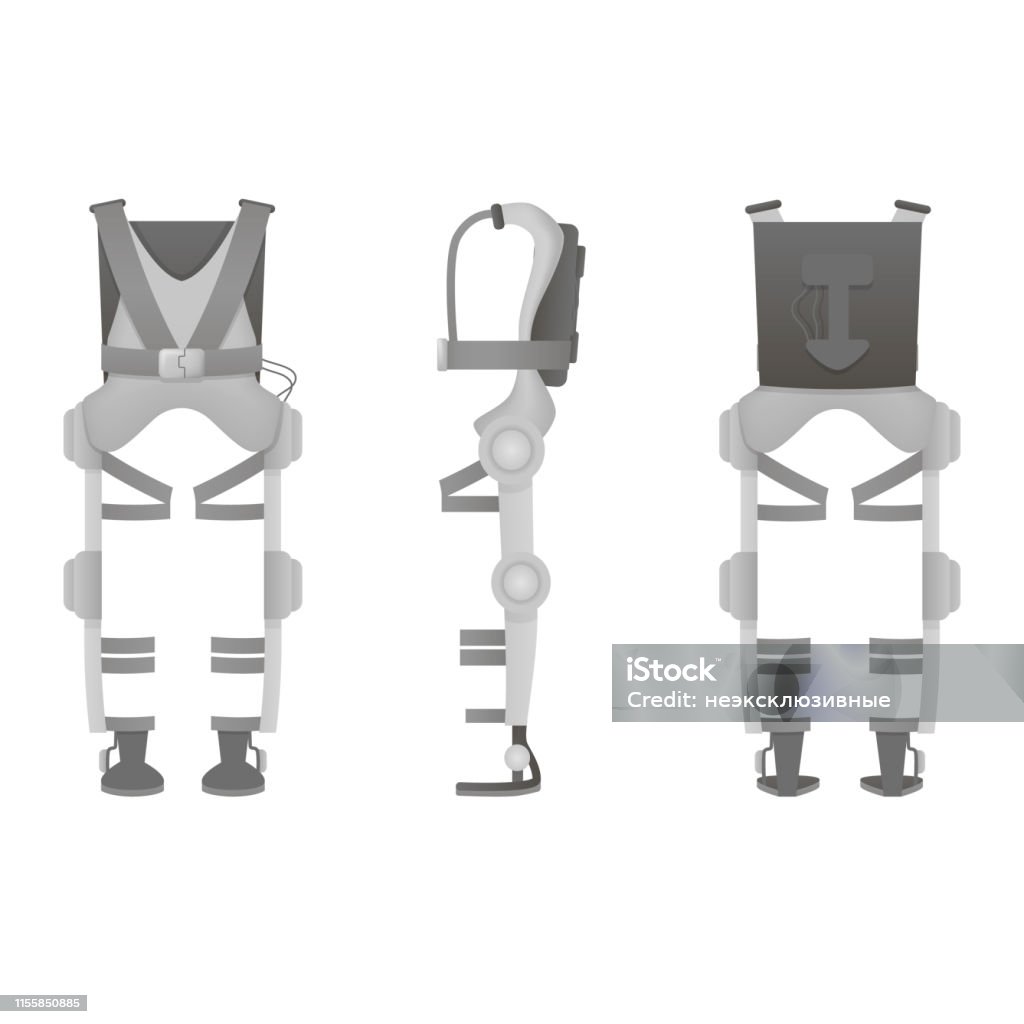 Exosceleton Drawing Realistic Medical Exoskeleton Exosuit Three View Vector Stock ...