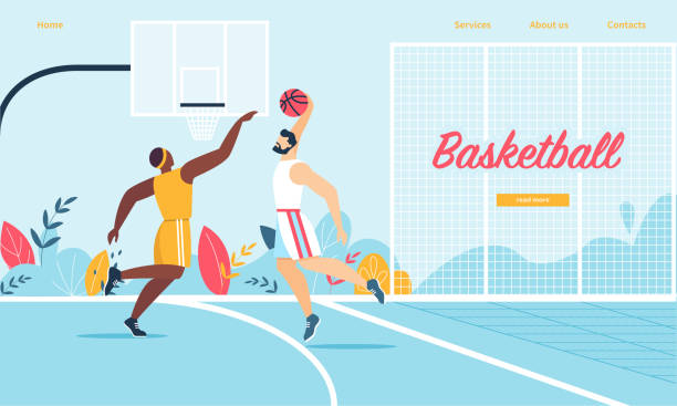 ilustrações de stock, clip art, desenhos animados e ícones de basketball players in action. tournament game - atirar à baliza ilustrações