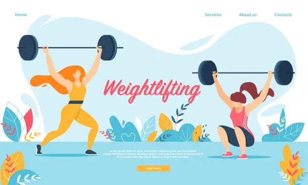 Vector illustration of Weightlifting Sport. Women Squatting with Weight,