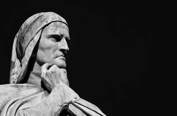 Photo of Dante Alighieri the greatest italian poet (Black and White with copy space)