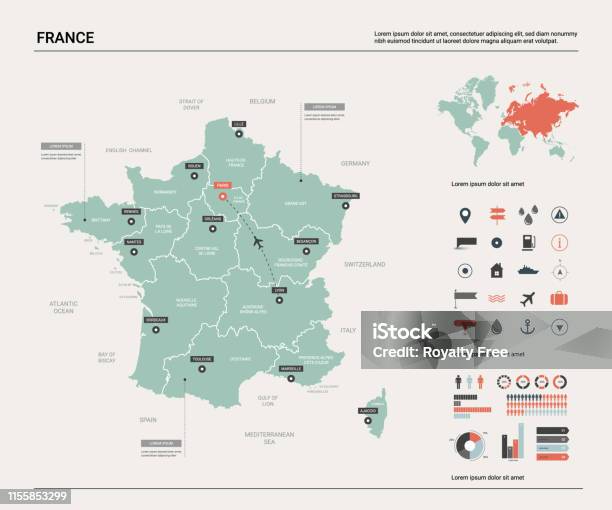 Vector Map Of France Country Map With Division Cities And Capital Paris Political Map World Map Infographic Elements Stock Illustration - Download Image Now