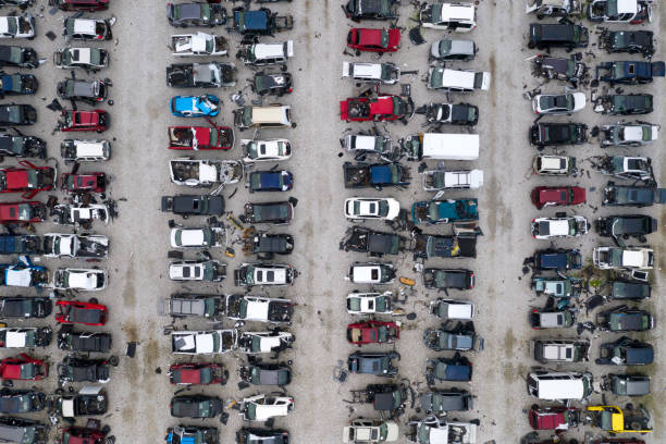 istock Aerial view of a car junkyard 1155857990
