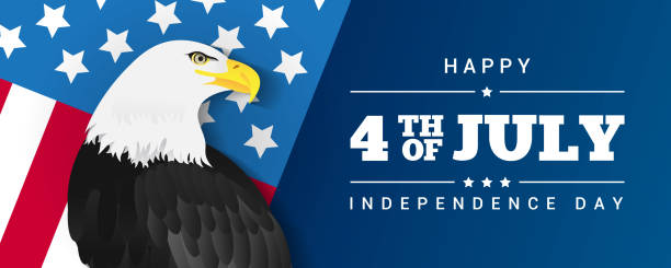 happy 4 lipca banner ilustracja wektor. łysy orzeł z flagą stanów zjednoczonych. - usa animal bald eagle bird stock illustrations