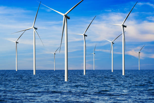 istock Wind turbine farm in beautiful nature landscape. 1155861649