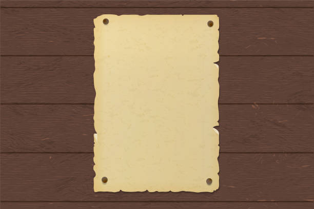 alte zerrissene braune papierplakat an einer holzwand genagelt. - wild west wood wanted poster frame stock-grafiken, -clipart, -cartoons und -symbole