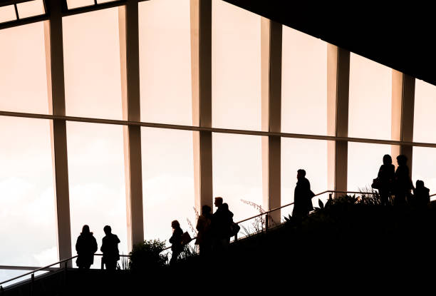 Silhouettes of People inside Modern Skyscraper