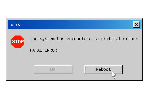 ilustrações de stock, clip art, desenhos animados e ícones de fatal error dialog box. system failure message in retro style. - fatal accident illustrations