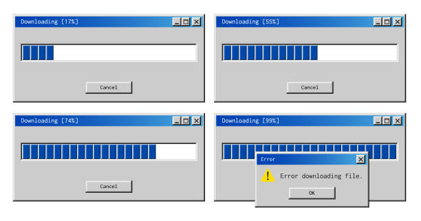 ilustraciones, imágenes clip art, dibujos animados e iconos de stock de descargar alerta de error. fracaso común de un sistema operativo retro. - computer bug virus computer pc