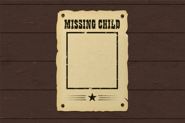 illustrazioni stock, clip art, cartoni animati e icone di tendenza di vecchio poster mancante. brochure di taglie occidentali inchiodato a un muro di legno. - wild west wood wanted poster frame