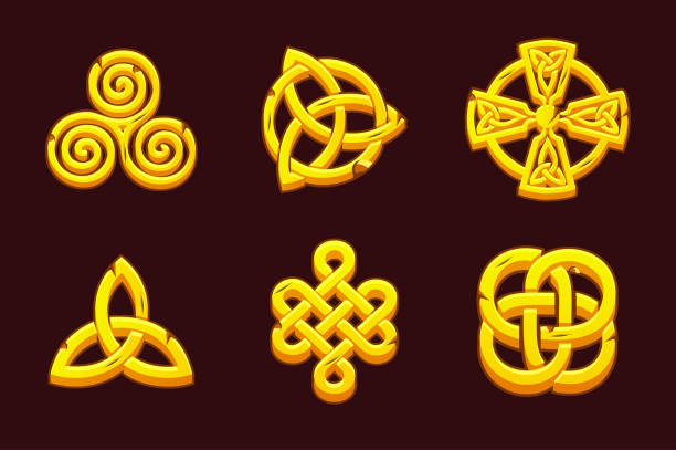 istock Golden celtic symbols. Cartoon set celtic icons. 1155864967