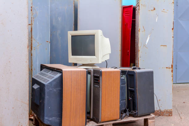 istock Old, used and obsolete TV and PC monitor with cathode technology 1155865227