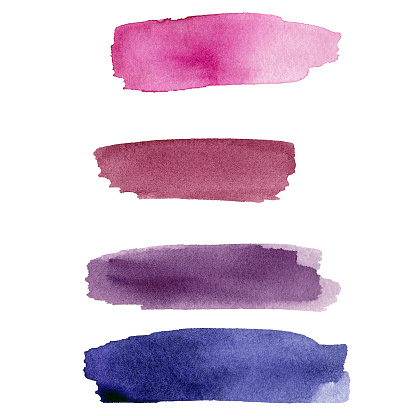 Set of purple and pink colorful watercolor blot on white background. The color splashing in the paper. It is a hand drawn picture