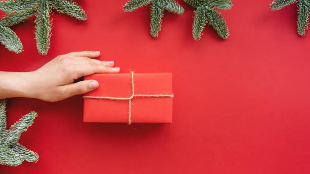 istock Christmas composition.  Background with gift box and decorations. 1155870520
