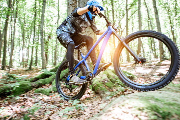 istock Professional cyclist riding in the forest 1155873289