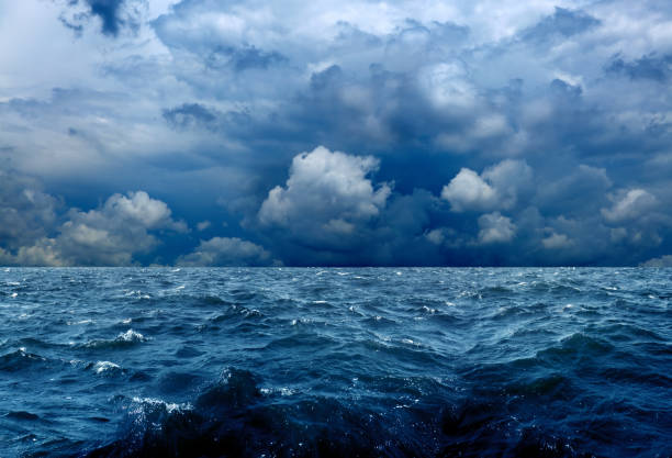 istock empty seascape view with waves over stormy and windy sky 1155876872