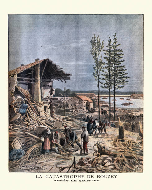 nachwirkungen des scheiterns des bouzey-staudamms, bei epinal, 1895 - spinal stock-grafiken, -clipart, -cartoons und -symbole